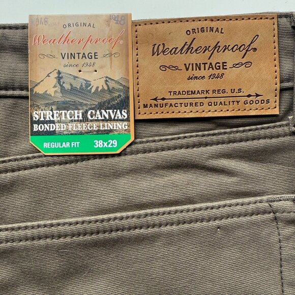 Weatherproof Vintage Mens Regular Fit Stretch Canvas Fleece-Lined Pants 38x29 - Picture 6 of 8
